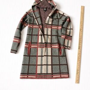 Bobeau Hooded Plaid Cardigan S Boho Cozy Long Sweater Jacket
